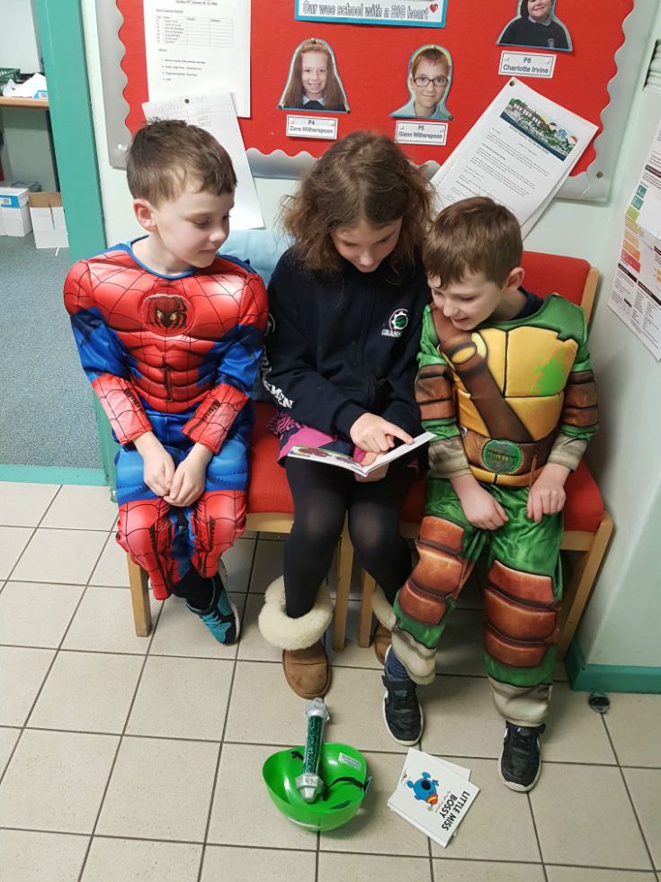 Sharing a story outside the office .